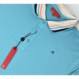 NEW Redvanly Mael Performance Polo Men's Size Large Aqua Blue Striped Collar NWT